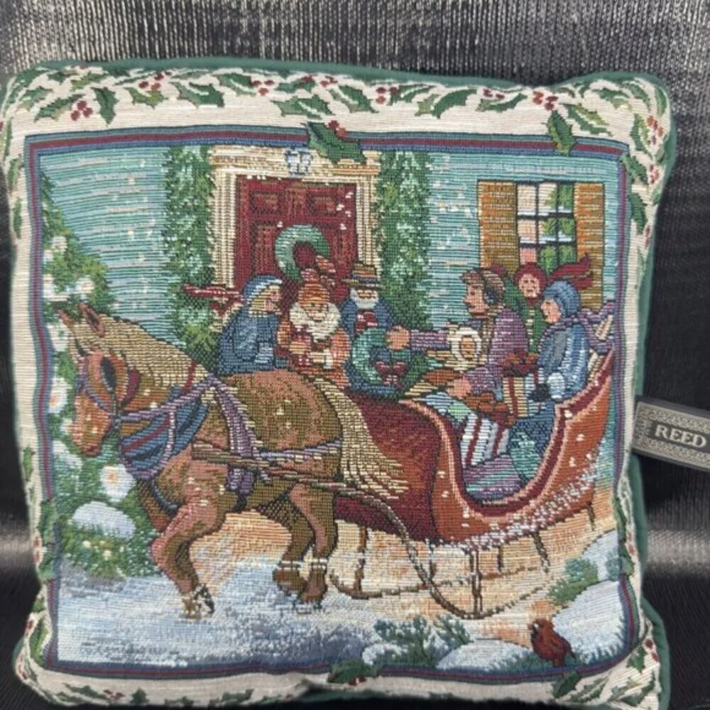 Reed Throw‎ Pillow Victorian Sleigh Family Winter Scene Christmas 12 By 11 Wide
